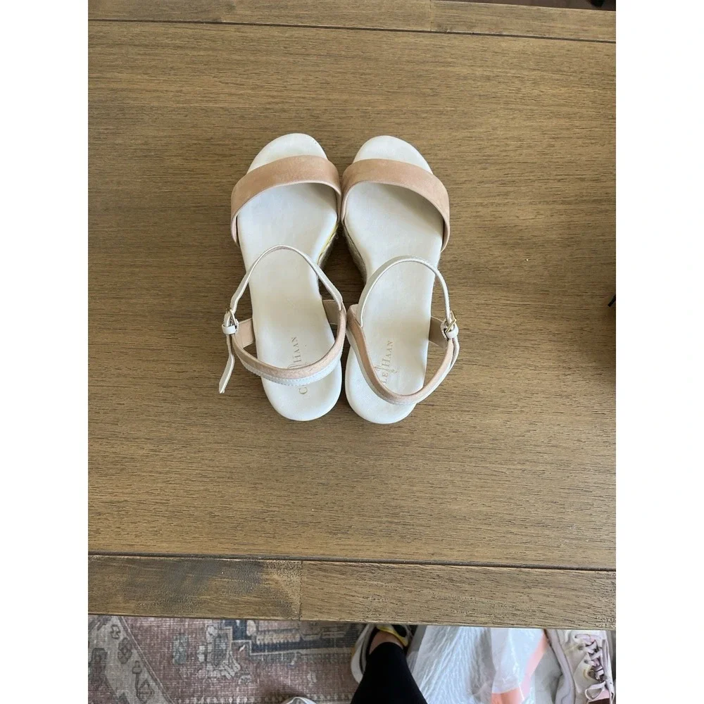 Cole Haan Arden Platform Wedge Sandals Beige Leather Espadrille 8.5